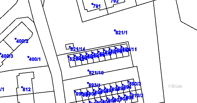 Parcela st. 821/6 v KÚ Dolní Hanychov, Katastrální mapa