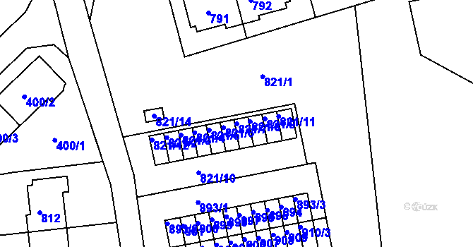 Parcela st. 821/7 v KÚ Dolní Hanychov, Katastrální mapa