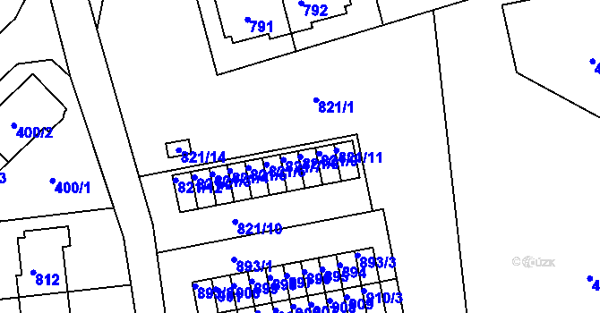 Parcela st. 821/8 v KÚ Dolní Hanychov, Katastrální mapa
