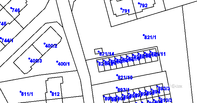 Parcela st. 821/14 v KÚ Dolní Hanychov, Katastrální mapa