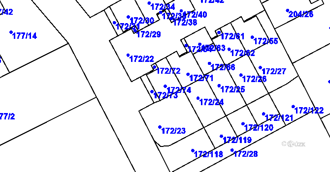 Parcela st. 172/74 v KÚ Dolní Hanychov, Katastrální mapa