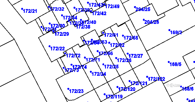 Parcela st. 172/66 v KÚ Dolní Hanychov, Katastrální mapa