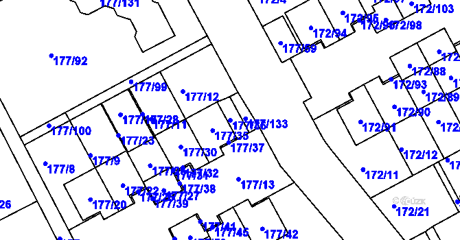 Parcela st. 177/36 v KÚ Dolní Hanychov, Katastrální mapa