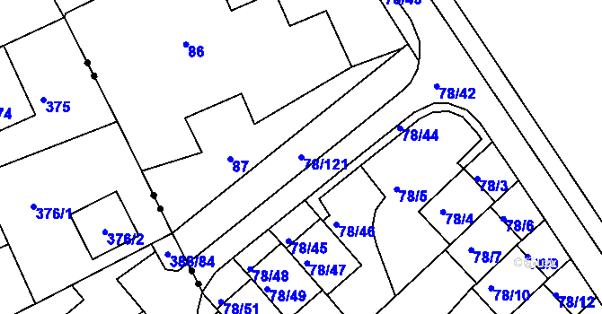 Parcela st. 78/121 v KÚ Dolní Hanychov, Katastrální mapa