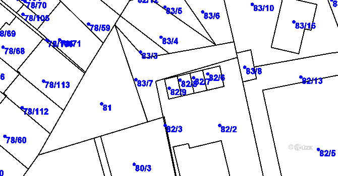 Parcela st. 82/9 v KÚ Dolní Hanychov, Katastrální mapa