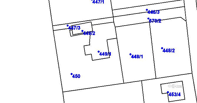 Parcela st. 449/1 v KÚ Dolní Hanychov, Katastrální mapa