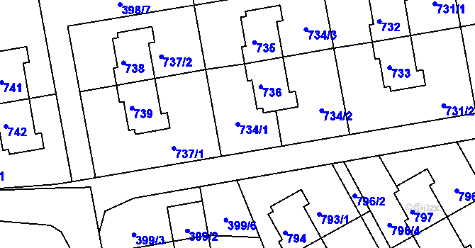 Parcela st. 734/1 v KÚ Dolní Hanychov, Katastrální mapa