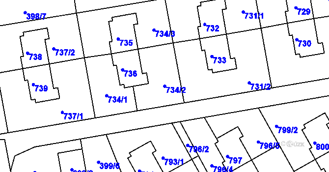 Parcela st. 734/2 v KÚ Dolní Hanychov, Katastrální mapa