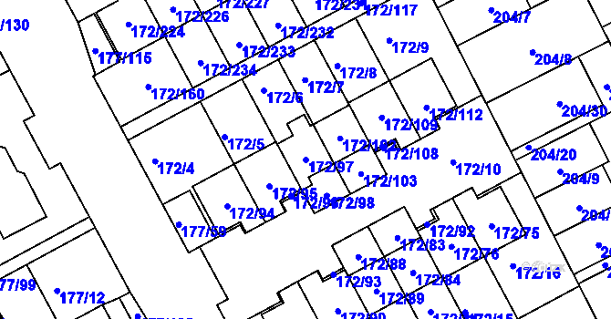 Parcela st. 172/97 v KÚ Dolní Hanychov, Katastrální mapa