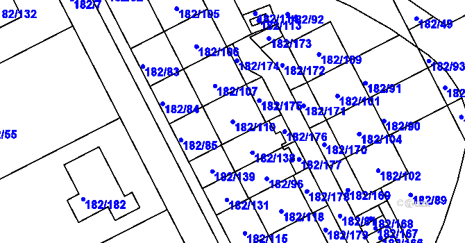 Parcela st. 182/110 v KÚ Dolní Hanychov, Katastrální mapa