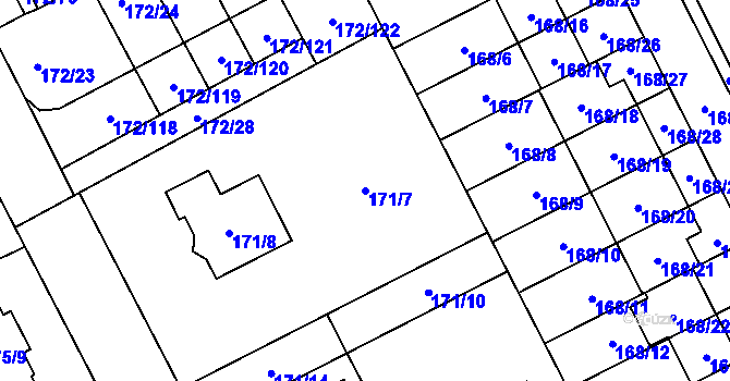 Parcela st. 171/7 v KÚ Dolní Hanychov, Katastrální mapa