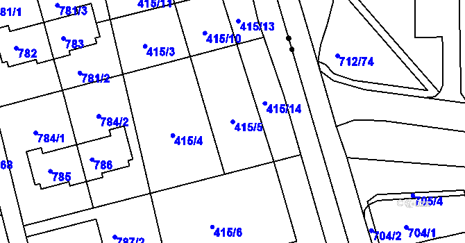 Parcela st. 415/5 v KÚ Dolní Hanychov, Katastrální mapa