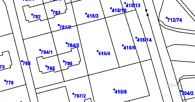 Parcela st. 415/4 v KÚ Dolní Hanychov, Katastrální mapa