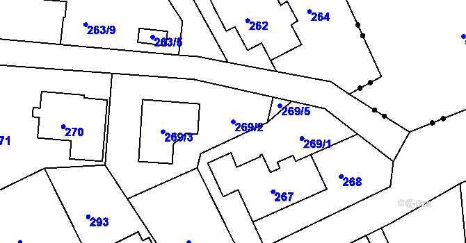 Parcela st. 269/2 v KÚ Dolní Hanychov, Katastrální mapa