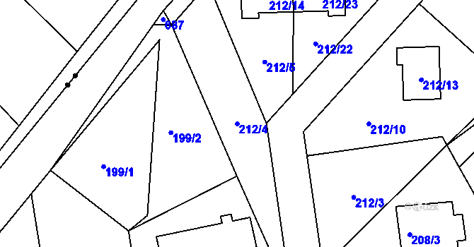Parcela st. 212/4 v KÚ Dolní Hanychov, Katastrální mapa