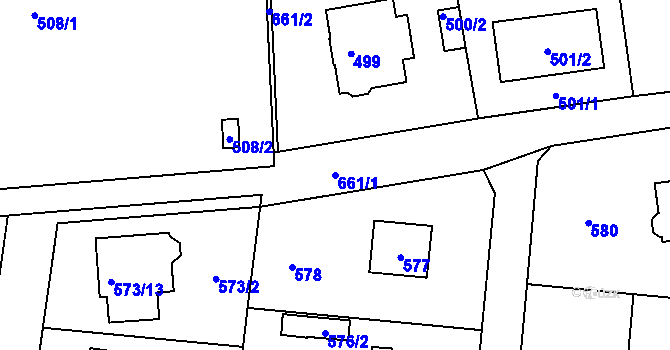 Parcela st. 661/1 v KÚ Dolní Hanychov, Katastrální mapa