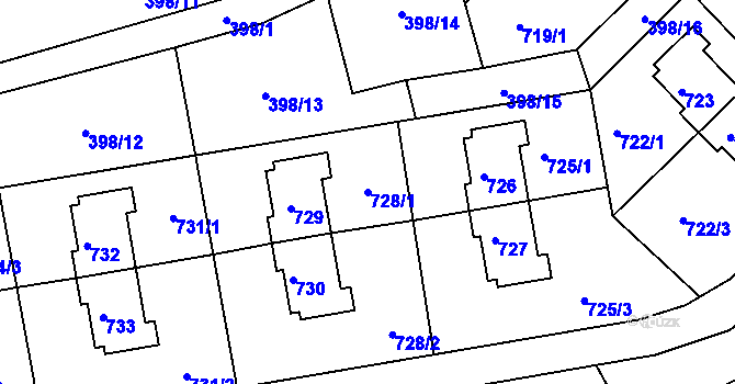 Parcela st. 728/1 v KÚ Dolní Hanychov, Katastrální mapa