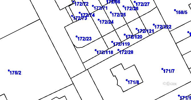Parcela st. 172/118 v KÚ Dolní Hanychov, Katastrální mapa