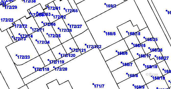 Parcela st. 172/122 v KÚ Dolní Hanychov, Katastrální mapa