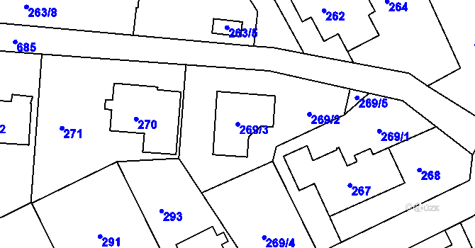 Parcela st. 269/3 v KÚ Dolní Hanychov, Katastrální mapa