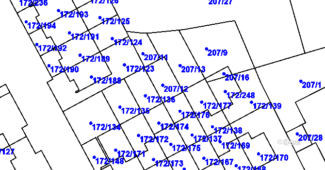 Parcela st. 207/12 v KÚ Dolní Hanychov, Katastrální mapa