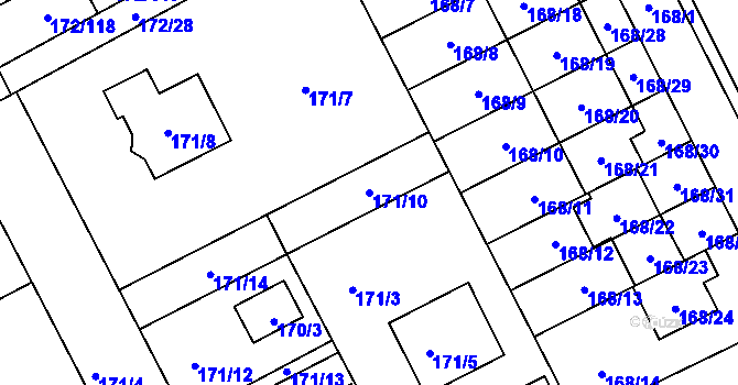 Parcela st. 171/10 v KÚ Dolní Hanychov, Katastrální mapa