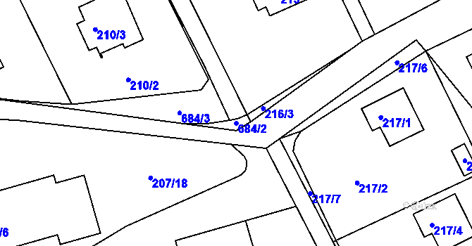 Parcela st. 684/2 v KÚ Dolní Hanychov, Katastrální mapa