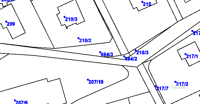 Parcela st. 684/3 v KÚ Dolní Hanychov, Katastrální mapa