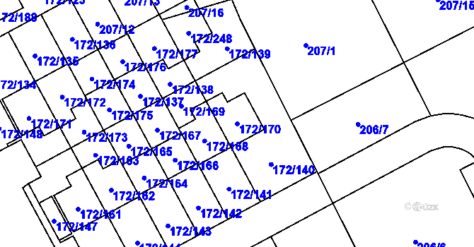 Parcela st. 172/170 v KÚ Dolní Hanychov, Katastrální mapa