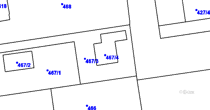 Parcela st. 467/4 v KÚ Dolní Hanychov, Katastrální mapa