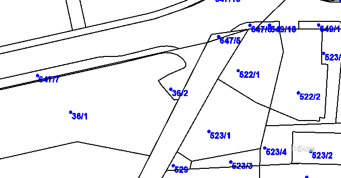 Parcela st. 36/2 v KÚ Dolní Hanychov, Katastrální mapa