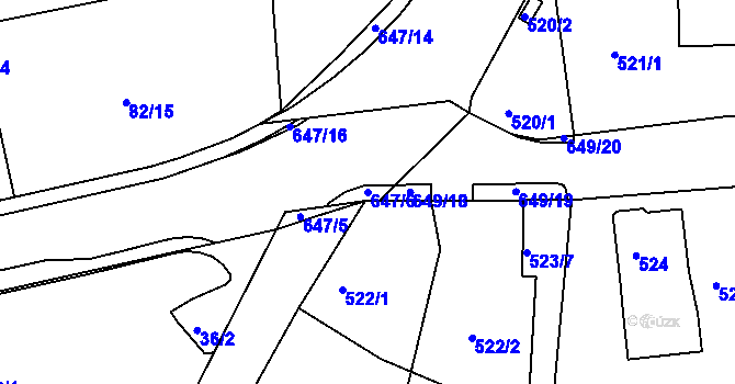 Parcela st. 647/6 v KÚ Dolní Hanychov, Katastrální mapa
