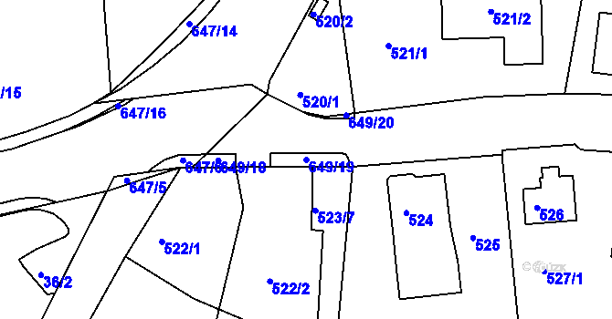 Parcela st. 649/19 v KÚ Dolní Hanychov, Katastrální mapa