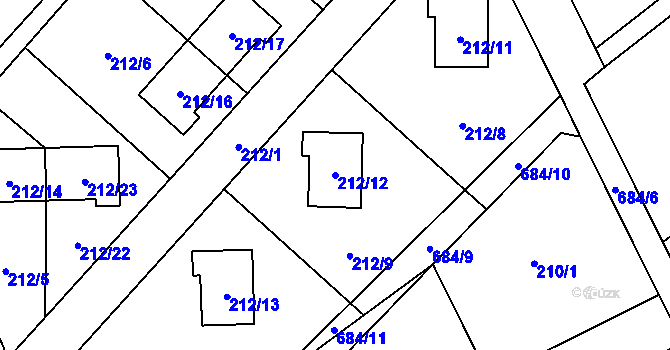 Parcela st. 212/12 v KÚ Dolní Hanychov, Katastrální mapa