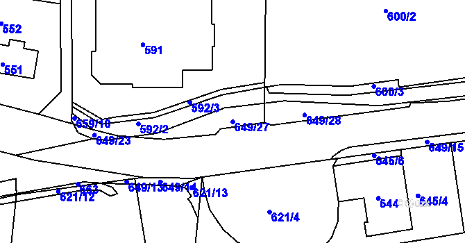Parcela st. 649/27 v KÚ Dolní Hanychov, Katastrální mapa