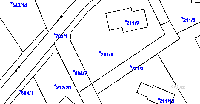 Parcela st. 211/1 v KÚ Dolní Hanychov, Katastrální mapa