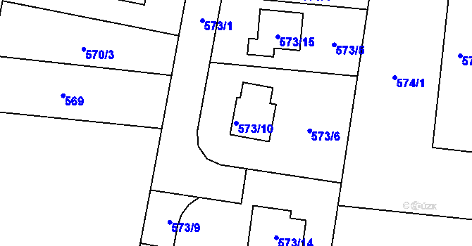 Parcela st. 573/10 v KÚ Dolní Hanychov, Katastrální mapa