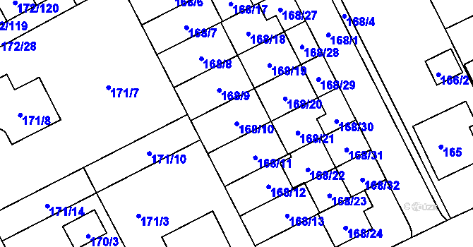 Parcela st. 168/10 v KÚ Dolní Hanychov, Katastrální mapa