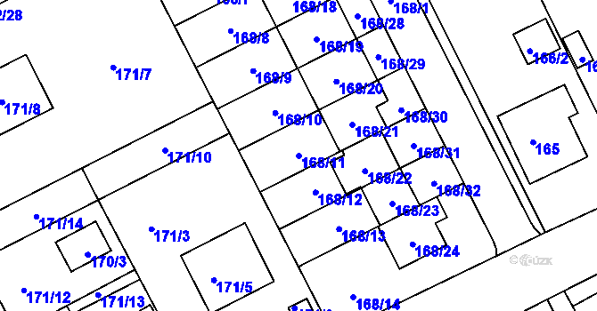 Parcela st. 168/11 v KÚ Dolní Hanychov, Katastrální mapa