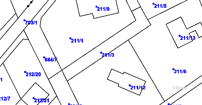Parcela st. 211/3 v KÚ Dolní Hanychov, Katastrální mapa