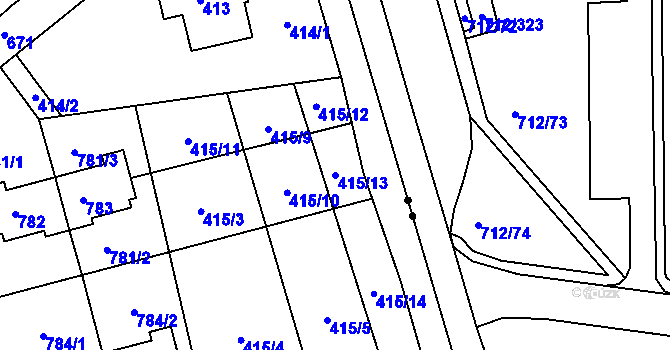 Parcela st. 415/13 v KÚ Dolní Hanychov, Katastrální mapa