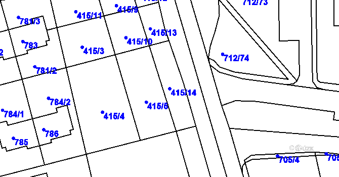 Parcela st. 415/14 v KÚ Dolní Hanychov, Katastrální mapa