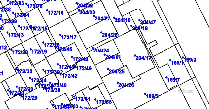 Parcela st. 204/11 v KÚ Dolní Hanychov, Katastrální mapa