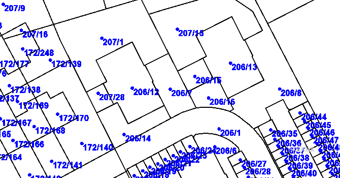 Parcela st. 206/7 v KÚ Dolní Hanychov, Katastrální mapa