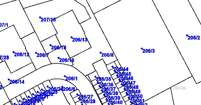 Parcela st. 206/8 v KÚ Dolní Hanychov, Katastrální mapa
