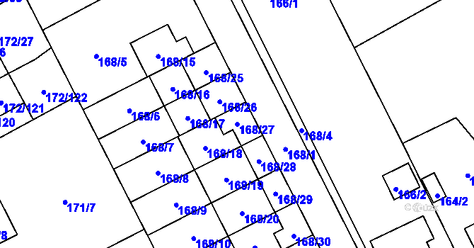 Parcela st. 168/27 v KÚ Dolní Hanychov, Katastrální mapa