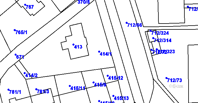 Parcela st. 414/1 v KÚ Dolní Hanychov, Katastrální mapa