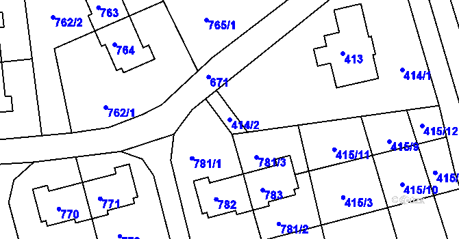 Parcela st. 414/2 v KÚ Dolní Hanychov, Katastrální mapa