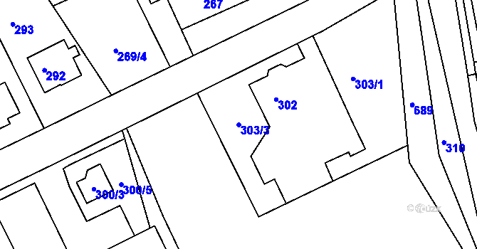 Parcela st. 303/3 v KÚ Dolní Hanychov, Katastrální mapa