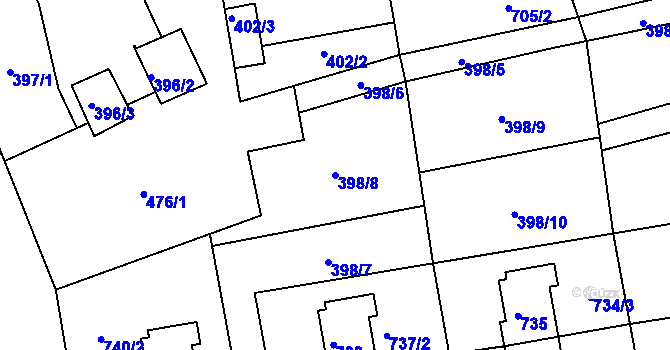Parcela st. 398/8 v KÚ Dolní Hanychov, Katastrální mapa